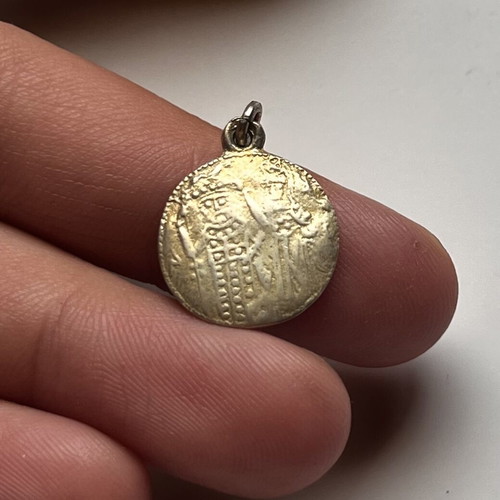 Gold-plated Konstantinato pendant used, two-sided amulet