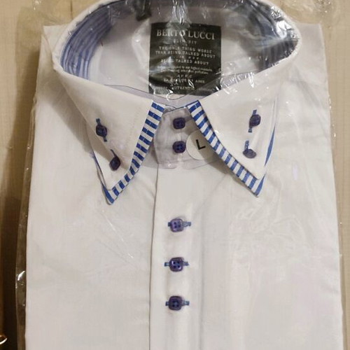 Berto Lucci shirt new white with blue stripes, slim fit, size Large
