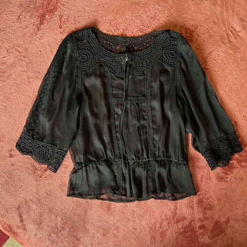 Black transparent blouse with lace large like new
