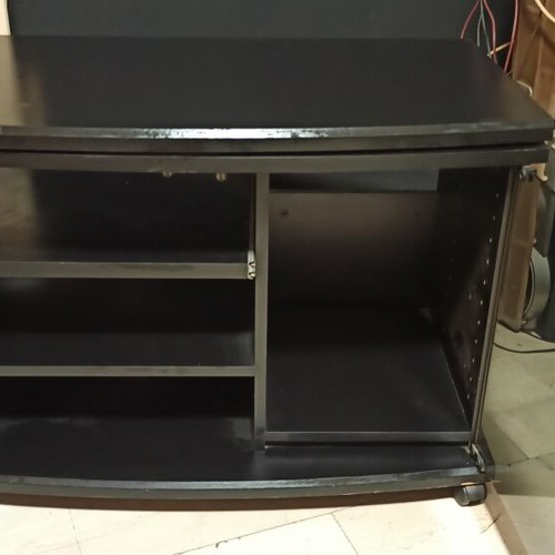 TV cabinet used in black with glass doors and wheels