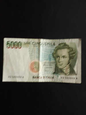 Banknote 5000 lire 1985 Vincenzo Bellini used