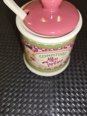 Vintage jam jar Miss Tartine with spoon, new