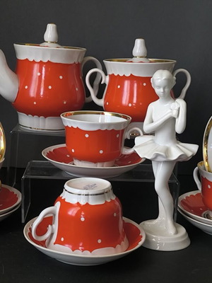 Russian porcelain tea set with gold trim like new, USSR 1970s