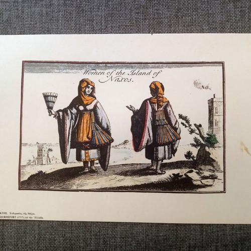 Two collectible hand-colored engravings with traditional costumes like new