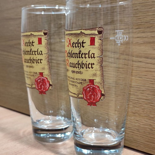 Aecht Schlenkerla beer set of two promotional 500ml glasses new