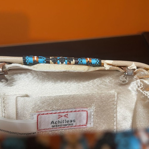 Achilleas Accessories summer clutch bag with chain, beige and blue