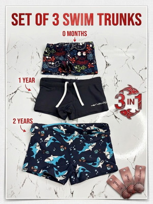 Nabaiji Growing Explorer Swim Trunks Set like new, 3 sizes in 1 pack