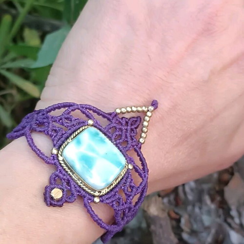 Macrame bracelet new with larimar, purple and turquoise