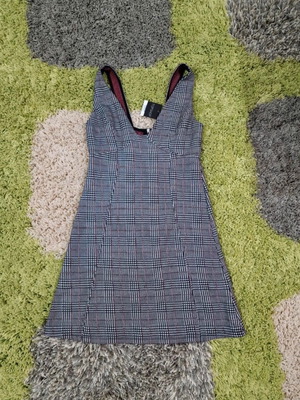 Topshop V Neck Checkered Overall Dress Size M New