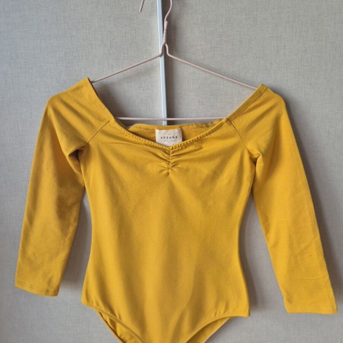 Sezane Yellow Bardot Bodysuit like new, XS