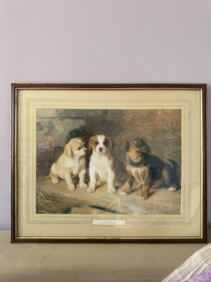 William Strutt Puppy Love art print used with brown frame 44x54cm