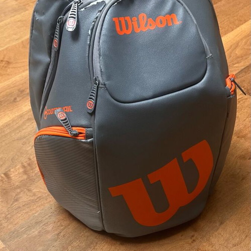 Wilson tennis backpack used, gray with multiple compartments