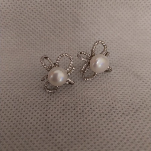 925S silver earrings with pearl and zirconia