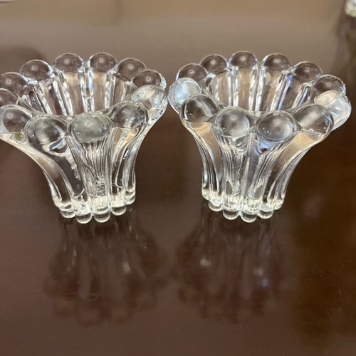 Pair of vintage crystal candle holders bubble design like new, 7cm height