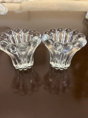 Pair of vintage crystal candle holders bubble design like new, 7cm height