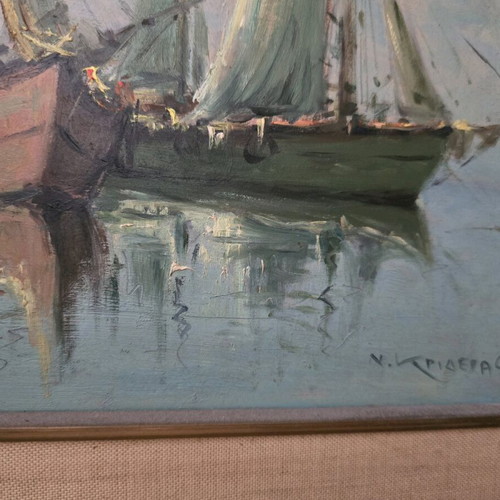Authentic Nikos Krideras paintings used, oil on canvas 40x30 and 35x30 cm