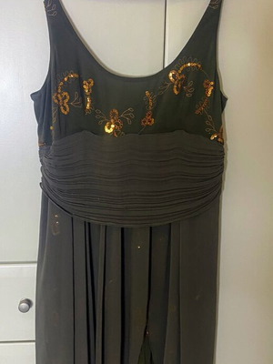Depolo khaki short dress with sequins and ruching, size 48