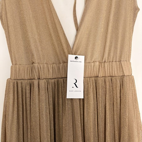 Rare maxi gold dress new, lined, deep neckline