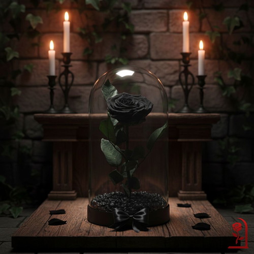 Black Eternal Rose in Large Glass Dome made to order