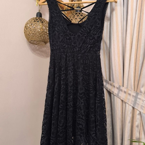 Black lace dress new, cloche silhouette, elegant back detail
