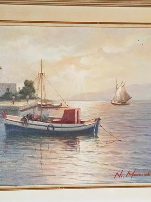 Ελαιογραφία Θαλασσογραφία Νίκου Μανιάτη Μεγάλη Διπλή Κορνίζα