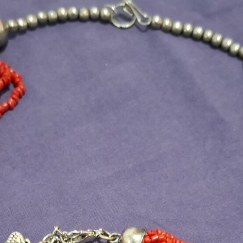 Necklace and bracelet vintage multi-strand set with coral like new, red and silver