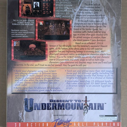 Advanced Dungeons And Dragons Descent To Undermountain PC CD-ROM like new