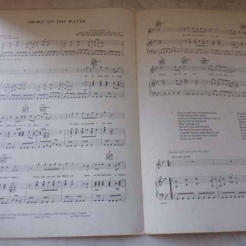 Deep Purple Smoke On The Water sheet music used, rare authentic edition