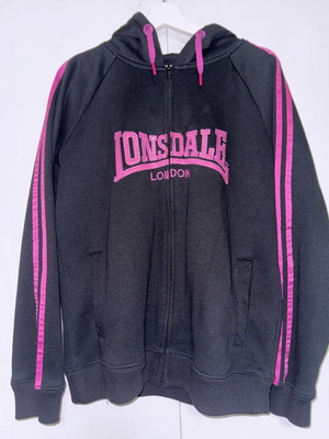 Ζακέτα Lonsdale London γυναικεία με κουκούλα μεταχειρισμένη, μέγεθος 16, μαύρη με ροζ