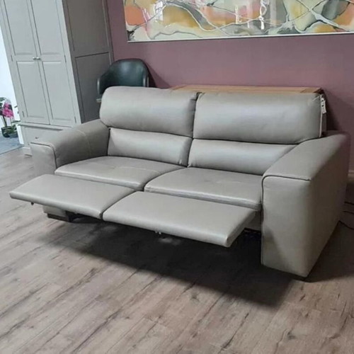 Cubo three-seater sofa new, beige, Italian natural leather with relax mechanism