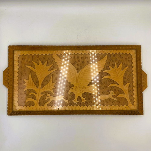 Vintage Handmade Wood Carved Tray Like New, Traditional Folk Art