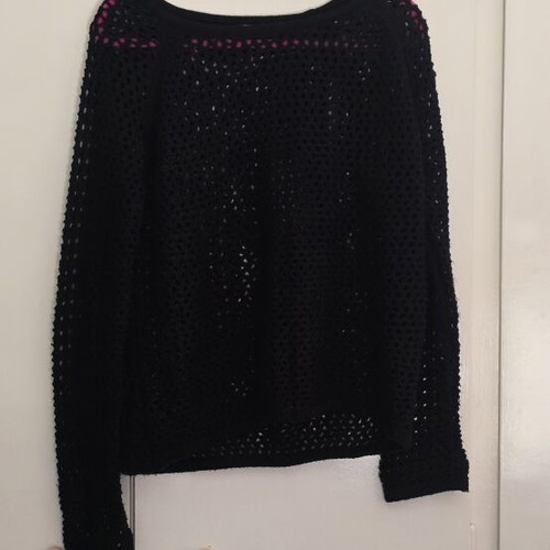 Pink Woman Black Open Knit Sweater Size M like new
