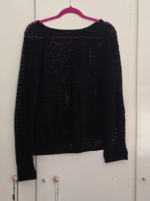 Pink Woman Black Open Knit Sweater Size M like new