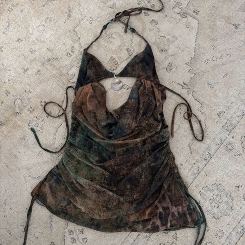 Outcast Arabi Thalassa mini dress size Small, brown and green