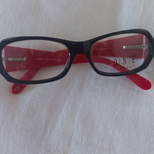 Italian handmade eyeglasses used, black front red arms