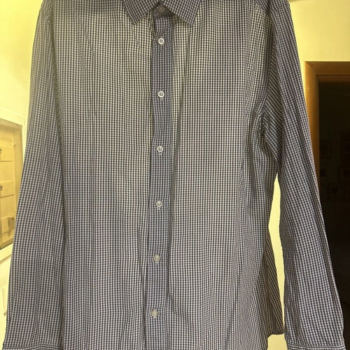 Benetton shirt XL plaid gray and white like new, 100% cotton