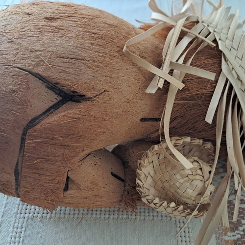 Handmade African Sculpture Mother with Child from Coconut shell like new