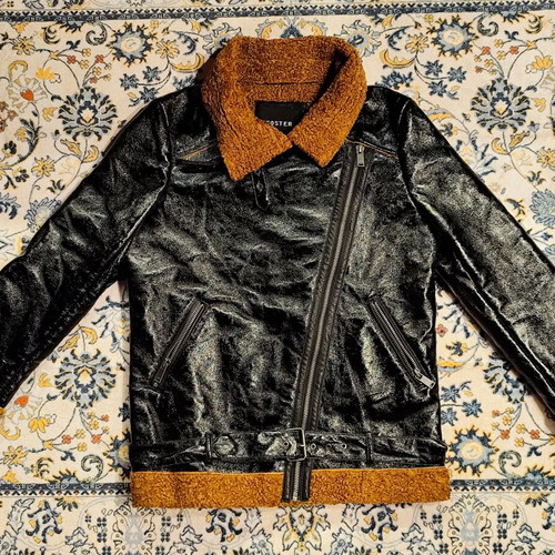 Foster men's jacket used, black leather-vinyl style, Medium-Large