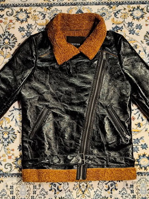 Foster men's jacket used, black leather-vinyl style, Medium-Large