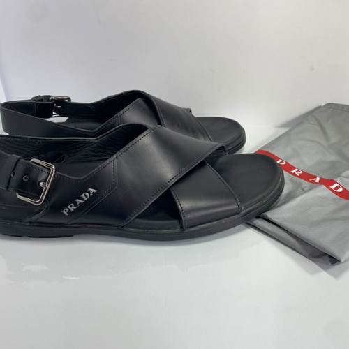 Prada men leather sandals like new, black, size 41
