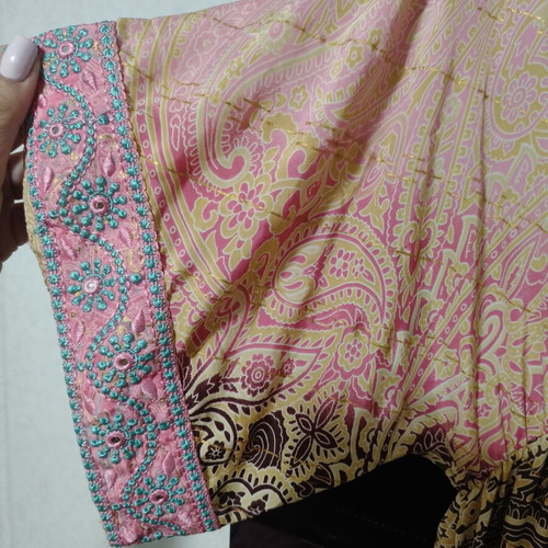 Silk long dress pink multicolor size L new