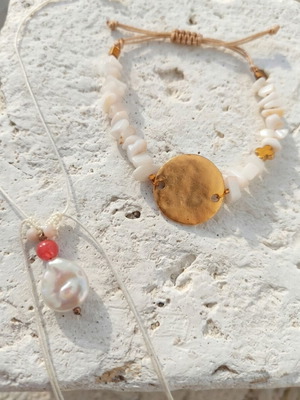 Jewelry set 18K bracelet and necklace with pearl pendant new