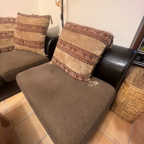 Three-seater corner sofa with leather armchair like new
