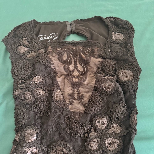 Junona Party Cocktail Mini Little Black Dress Size M open back lace like new