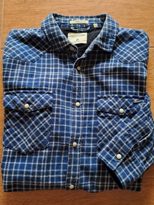 Funky Buddha men's flannel shirt blue check size Large like new