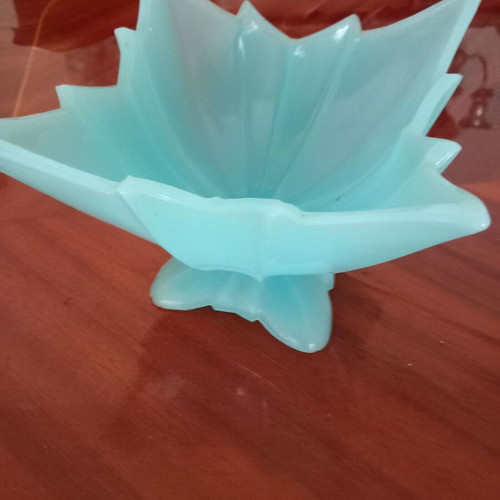 Vintage crystal fondant dish used, blue, 1970s