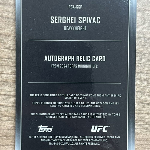 2024 Topps Midnight UFC Serghei Spivac Patch Autograph Moon Beam like new