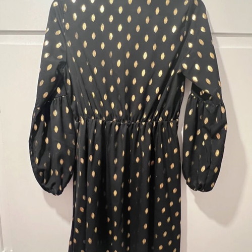 Black Mid-Length Dress With Gold Polka Dot Details Like New