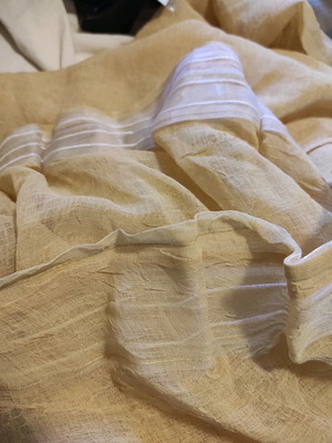 Curtain large sewn, new, pale yellow to mustard, 300x195cm, ANEMOS