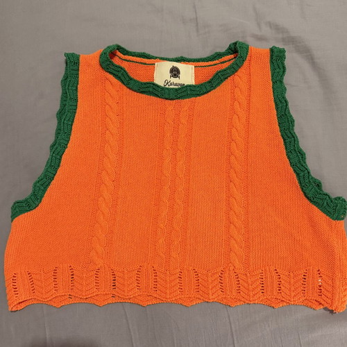 Karavan knitted cop top, green and orange